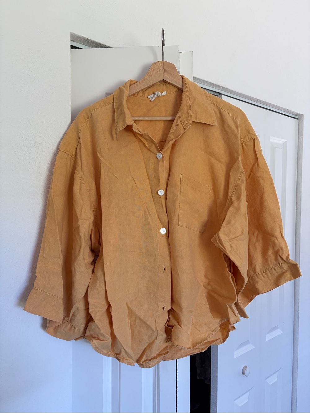 Deiji Studios Linen Oversized Shirt Top Dijon Mustard Yellow M/L